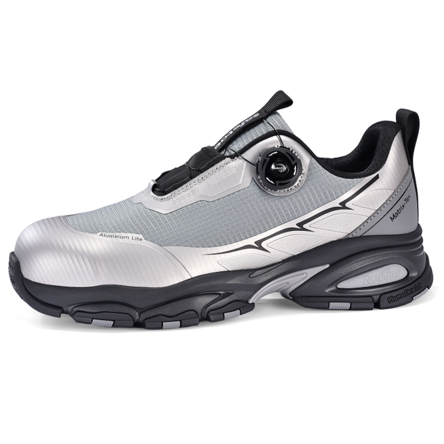 Scarpe antinfortunistiche QuickDial dal design sportivo, punta in alluminio S1P e antiscivolo per operatori logistici L-7601 Grigio